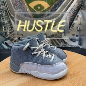 Nike Air Jordan Retro 12 (TD) “Stealth” White/Grey Toddler Sz 8C